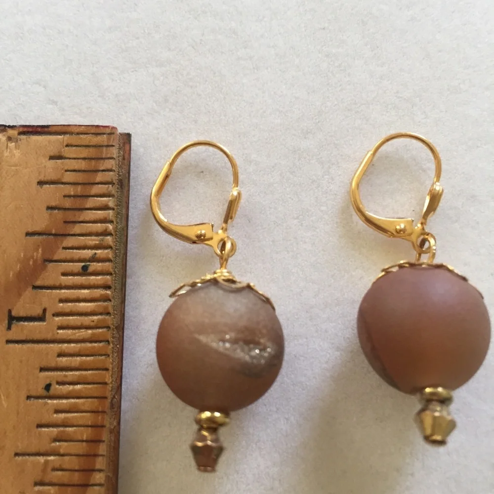 HAND CRAFTED Earrings Brown Druzy Goldtone Bon Bon Earrings